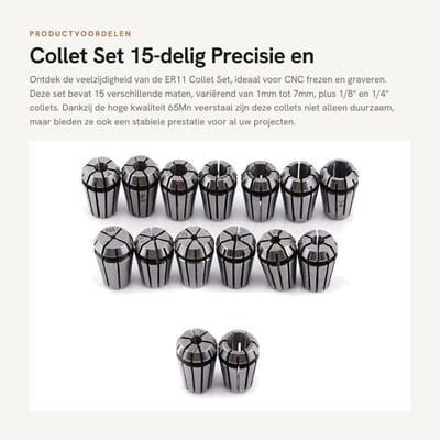 Dailygoods- Collet Set 15 Stuks - 1-7mm/1/8"/1/4" - CNC Freesmachine - Graveermachine - Hoogwaardige 65Mn Veerstaal - Beschermende Verpakking - Frees