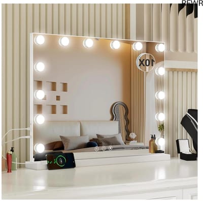 Verlichte Make-up Spiegel - Kaptafel Spiegel - Nauwkeurig Opmaak - 14 Ledlampen Instelbaar - 50 x 42cm - Wit