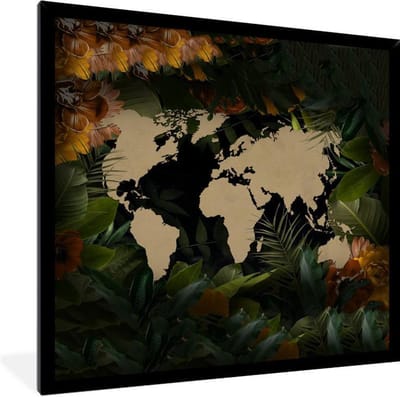 Fotolijst incl. Poster - Wereldkaart - Simpel - Bloemen - 40x40 cm - Posterlijst