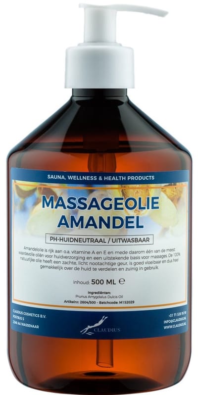 Massageolie Amandelolie 500 ml met witte pomp - 100% natuurlijk - biologisch en koud geperst
