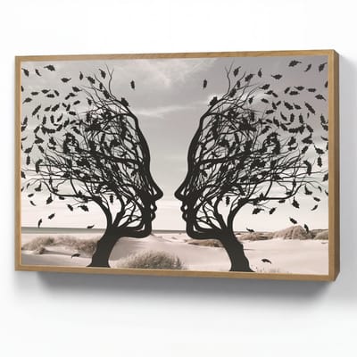 Wandlamp 90x60 cm - Oplaadbaar - Bomen - Gezicht - Bladeren - Moderne kunst - Wandlampen binnen woonkamer - Slaapkamer lamp - Decoratieve nachtlamp - Vloerlamp draadloos