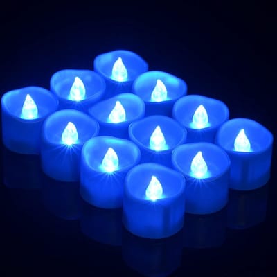 Allecto - Led-kaarsen - Flikkerende vlamloze theelichtjes - Eenvoudig te bedienen - Blauw - Decoratie voor thuis - Bruiloft en feest