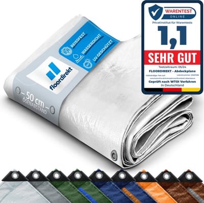 FLOORDIREKT Dekzeil - Stoffen Dekzeil - Beschermhoes - Bootzeil - Tentonderzeil voor Camping & Outdoor - Waterdicht - Met Zeilogen - 240 g/m² - Blauw - 10 x 15 m