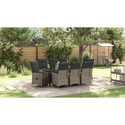 vidaXL - Tuin - Eettafel - Set - 9 - st - Grijs - poly - rattan