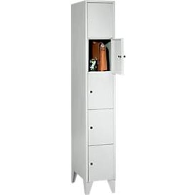 Vakkenkast, met kastpoten, aantal vakken 5, vakbreedte 300 mm, veiligheidscilinderslot, lichtgrijs