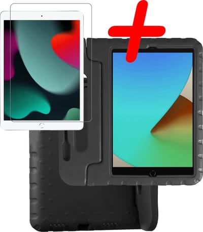 Hoesje Geschikt voor Apple iPad 7 (2019) - 10.2 inch - 7e Generatie - Met Screenprotector - Kinderhoes Shockproof Bumper - Kidsproof Case - Tablet Hoes - Kinder Hoes Cover - Zwart