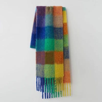 Écharpe en Cachemire à Carreaux d'Hiver Châle Mode Écharpes à Carreaux Colorées Pour les Cous des Étudiants Chaudes et Épaisses Bufanda Invierno Mujer 260X35CM blue