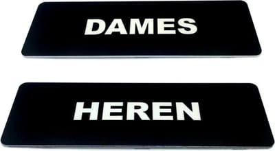 Deurbordje set van 2 - Dames & heren - 150 x 50 mm (incl. dubbelzijdige tape) - zwart / wit | Geborstelde RVS-look toplaag | Gratis Verzending