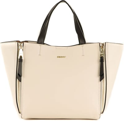 DKNY Leren Shopper Handtas Zoey EW Tote Ivory Multi Wit