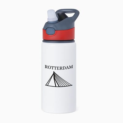 Hacebo® - Rotterdam waterfles met rietje rood - Rotterdam - toeristen Rotterdammers - cadeautje - kado - Erasmusbrug - Zuid Holland - water fles - 650ML