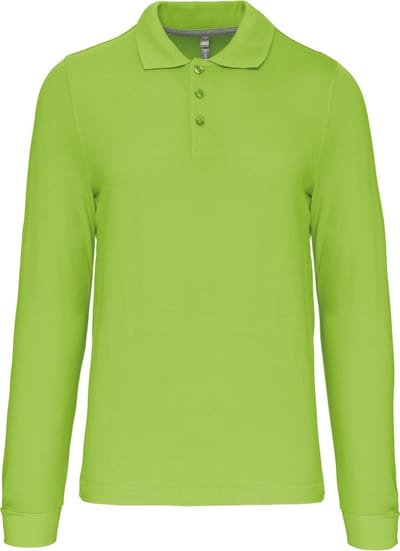 Herenpoloshirt met knopen en lange mouwen Limoengroen - 3XL