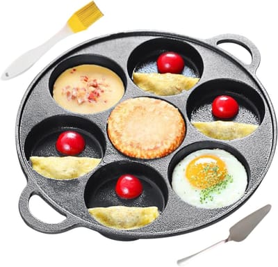 Gietijzeren Pan - Pannenkoekenmaker - Ontbijt Maken - 7-Gats Ontwerp - 30.5 x 30.5 cm - Zwart