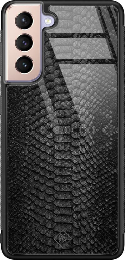 Casimoda® hoesje - Geschikt voor Samsung Galaxy S21 - Black Croco - Luxe Hard Case Zwart - Backcover telefoonhoesje - Zwart
