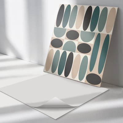 Wallfluent Vinyl Tegels - Ovaal Vormpatroon Zelfklevende Vinyltegels - 30 cm x 30 cm - Turkoois Vinyl Tegels - 9 stuks - Vierkant PVC Tegels - Texturen Plaktegels - Vloer Tegels PVC - Plaktegels Keuken en Badkamer