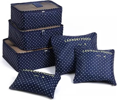 Packing cubes set - koffer of tas organizer - inpak zakken - 6 delige set - donker blauw met stippen - ixen