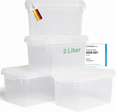 Novaliv 4x opbergdozen met deksel klein 2 L transparant nestbaar stapelbaar kunststof dozen met clipsluiting kunststof BPA-vrij 19 x 14 x 11 cm