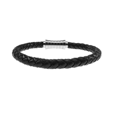 Armband Unisex - Echt Leer - RVS - Zwarte Leren Armband - Ronde Gevlochten Armband - Dames - Heren