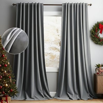 MUPOO Set van 2 Verduisterend Gordijnen - Koude Bescherming - Isolerende - Hoge kwaliteit Fluweel - voor Kerst - Winter - Feest - Slaapkamer - Woonkamer - 132x213cm (b x h) - Grijs