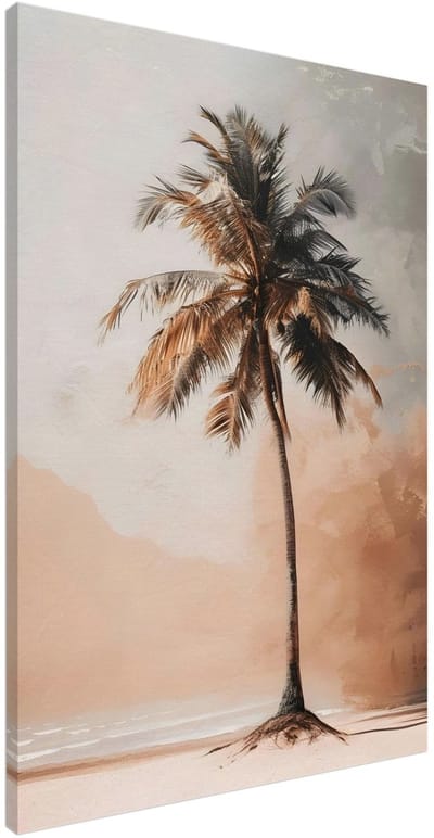 Canvas Schilderij - Palm tree on the beach 100x150 cm - Strand Wanddecoratie Woonkamer & Slaapkamer
