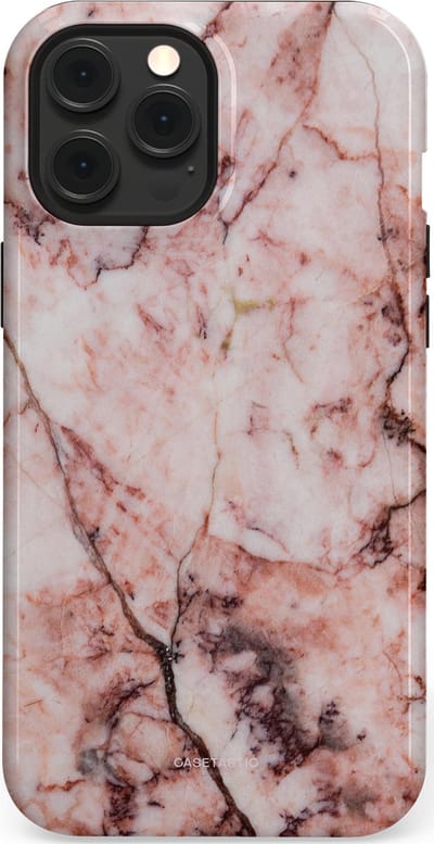 Casetastic hoesje geschikt voor Apple iPhone 12 Pro Max - MagSafe - Dubbellaagse bescherming - Koraalrif Marmer - Fashion Case - Lichtroze Perzik