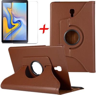 Hoes + Screenprotector geschikt voor Samsung Galaxy Tab A 10.5 (2018) - 360 Graden Draaibaar Book Case Cover Kunstleer - Hoesje van iCall - Bruin