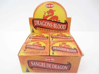HEM Dragon's Blood Wierook Kegels / Cones - Voordeelbox (12 Pakjes / 120 Kegels) Mystiek
