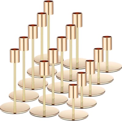 Kandelaars Set - Kaarshouders Decoratief - Sfeer Creëren - Mat Metalen Afwerking - 15 Stuks - Goud