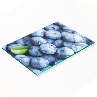 Multifunctionele decoratieve snijplank voor de keuken, gehard glas, bosbessenmotief, 80x52 cm
