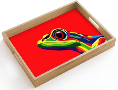 Dienblad hout 40x30 cm - Schootdienblad - Kikker - Kleurrijk - Strepen - Ogen - Borrelplank rechthoek - Plateau dienbladen