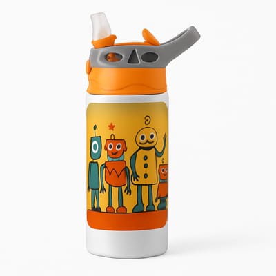 Stijlvolle Art-Deco Gouden Drinkfles – Unieke Drinkfles voor Design Liefhebbers - Waterfles voor kinderen (wit/oranje)