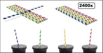 2400x Papieren rietjes kleurenmix 230mm x 6mm - Rietje festival cocktail limonade milkshake drank red