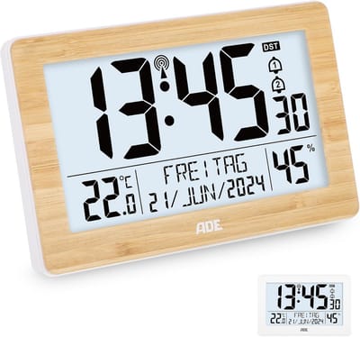 XL Digitale Radiogestuurde Tafelklok met Groot LCD Display en Thermo-Hygrometer