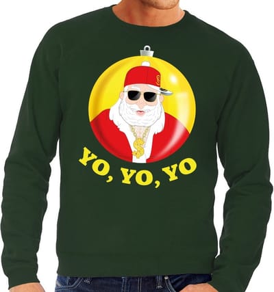 Foute kersttrui voor heren - Hip Hop Rapper - Kerstman - groen - lange mouwen - sweater - mannen S