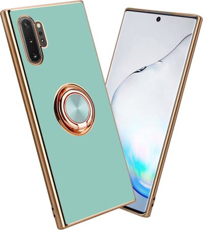 Cadorabo Hoesje geschikt voor Samsung Galaxy NOTE 10 PLUS in Glossy Turquoise - Goud met ring - Beschermhoes van flexibel TPU-silicone Case Cover met camerabescherming en magnetische autohouder