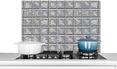 Spatscherm keuken 80x55 cm - Kookplaat achterwand Tegels - Metaal - Patronen - Muurbeschermer - Spatwand fornuis - Hoogwaardig aluminium