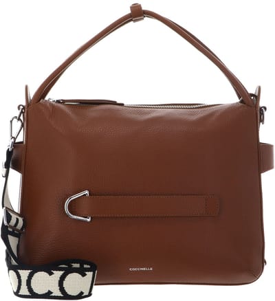 COCCINELLE handtas schoudertas Gretel Ribbon Handbag Grained Leather Cognac bruine