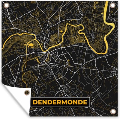 Tuin poster Goud - Dendermonde - Plattegrond - Stadskaart - Kaart - 200x200 cm - Tuindoek