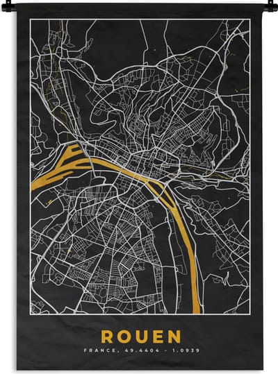 Wandkleed - Wanddoek - Kaart – Rouen - Stadskaart – Frankrijk – Plattegrond - 120x180 cm - Wandtapijt