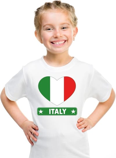 Italie Supporters t-shirt - kinderen - hartjes vlag - wit - korte mouwen - sport - kleding 110/116