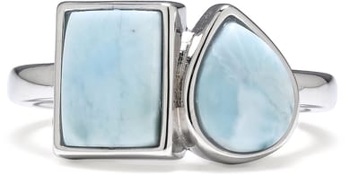 Cavill - Verstelbare Ring 925 Sterling Zilver - Peervormige Larimar 2,7 ct - Antieke Stijl - Hoogwaardige Larimar Edelsteen uit Dominicaanse Republiek