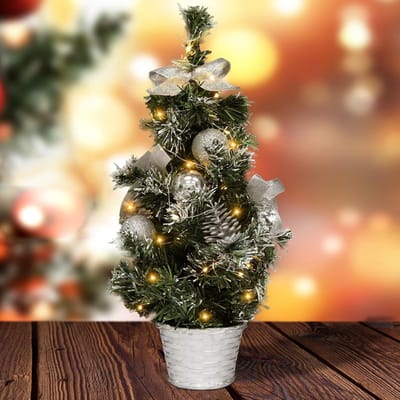 SnelShoppen - Mini Kerstboom 40 cm - Verlichte Kunstkerstboom - Gedecoreerde Mini Kerstboom met Lichten - Tafeldecoratie voor Kerstfeest - Binnen en B