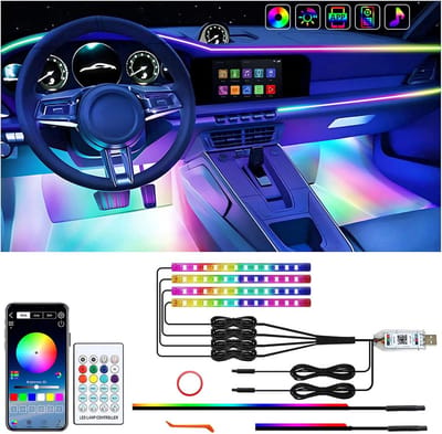 LED Light Strip for Car Interior with App Control, 6 in 1 Neon Light Set, Under-Dashboard Lights with Music Sync