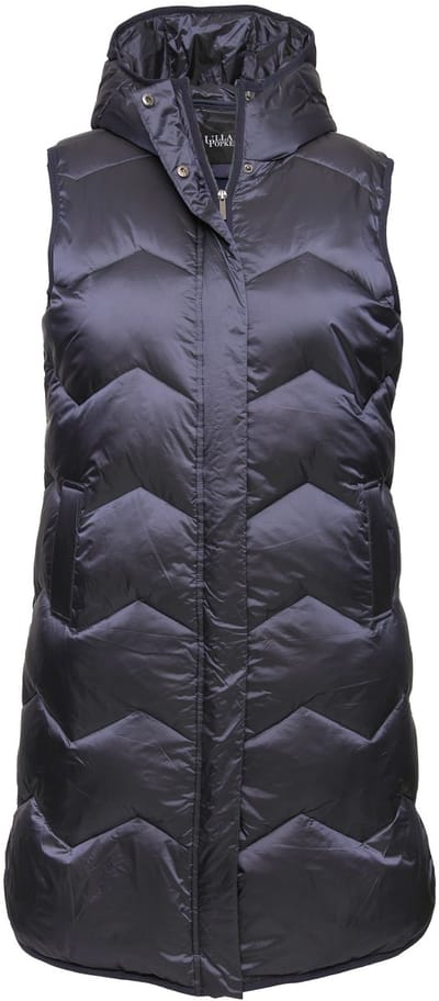 Ulla Popken - Dames - HYPRAR lange functionele doorgestikte bodywarmer capuchon - Nachtblauw - Maat 42+