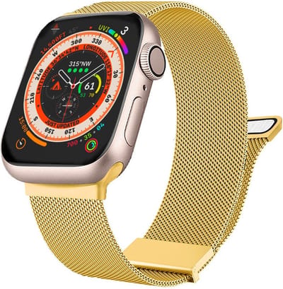 Milanees bandje - geschikt voor Apple Watch 1/2/3/4/5/6/7/8/9/10/11/ SE (1,2,3) met maat 38 mm / 40 mm / 41 mm en 42 mm (Watch 10/11) - goud