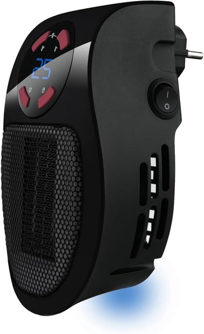 Heater mini-keramiek draagbare ventilatorkachel programmeerbare thermostaat 2 debietstanden koelmodus 500 W zwart-kunststof