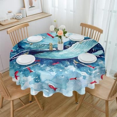 Blauw Aquarel Walvis Rond Tafelkleed Festival Dineren Waterdicht Tafelkleed Tafelbekleding Voor Bruiloft Feest Decor 4pcs 33x48 Table mat blue