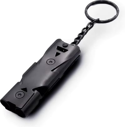 Actie4you® - Fluit - Outdoor uitrusting - Noodfluit - Alarmfluit – Dubbelpijp - Hoge Decibel - Survival Fluitje – RVS - Zwart