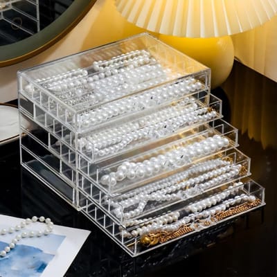 Sieradenopbergdoos van acryl, stofdicht en met 3/5 doorzichtige lades, perfect voor kettingen en hangers, 18/30 vakken voor optimale organisatie