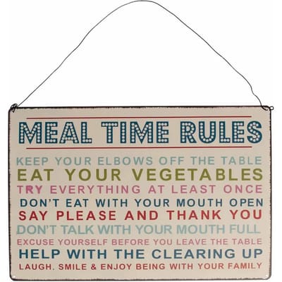 Retro metalen plaat Rex London Meal Time Rules