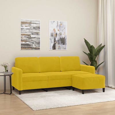 vidaXL - Driezitsbank - met - voetenbank - 180 - cm - fluweel - geel